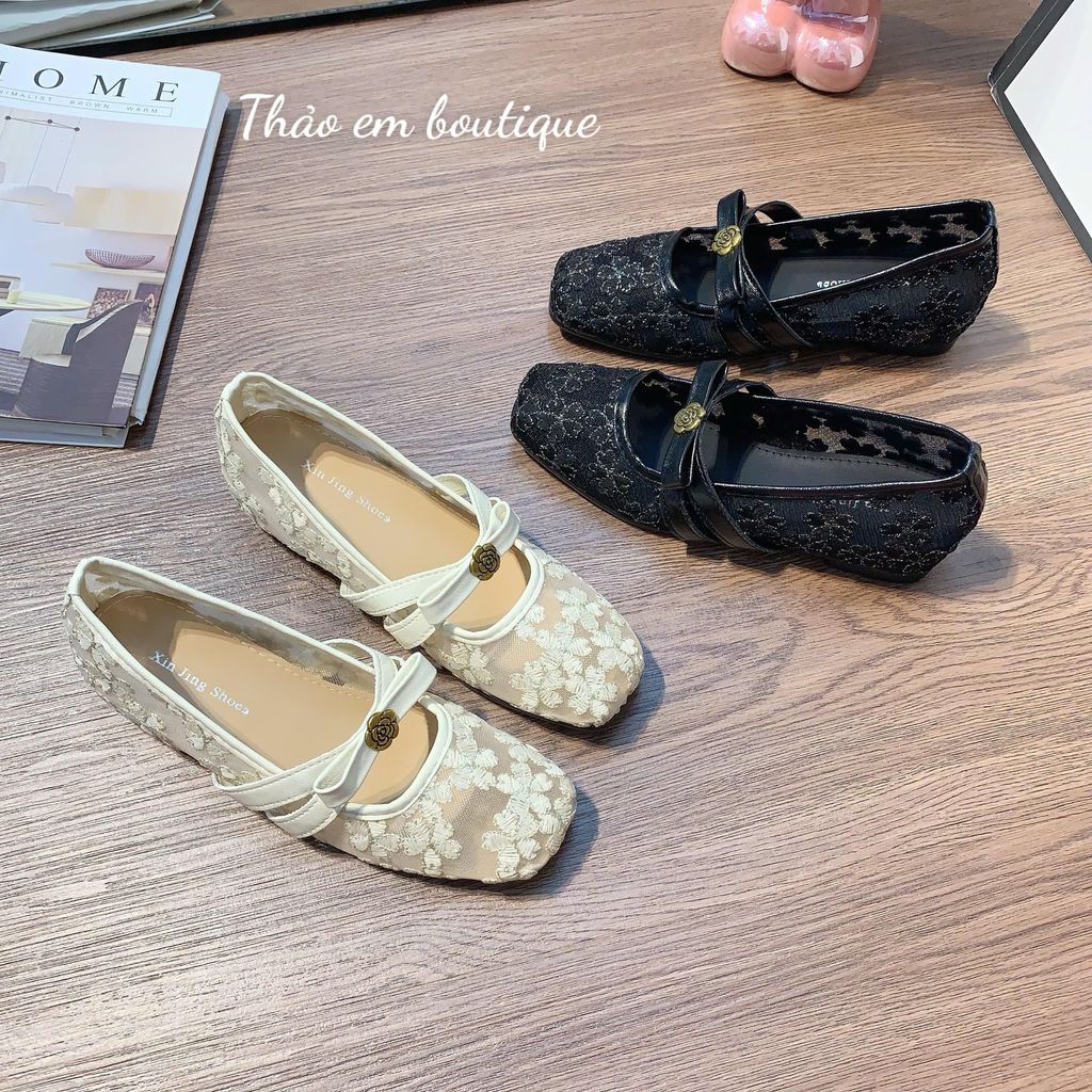 [Thảo Em - BBR8] [Độn đế 5p] Giày búp bê lưới ren hoa phối nơ hoa trà phong cách nhẹ nhàng, tiểu thư