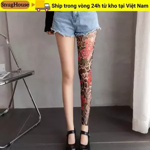 SNUGHOUSE Hoa Mẫu Đơn Quần, Phối Cảnh Lưới Nữ Vớ, Quần Legging Hình Xăm Giả In Hình Gợi Cảm Tất Nylon Mùa Hè