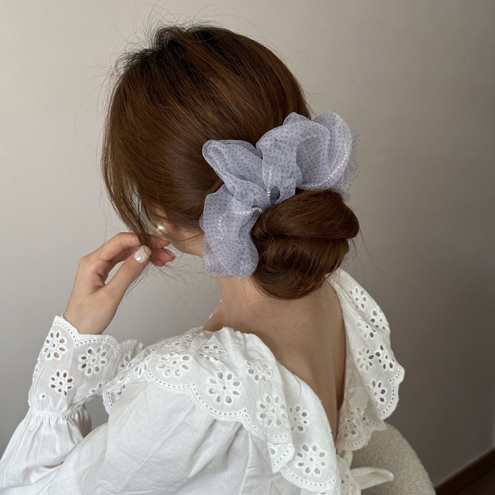 Hululu / Phong Cách Hàn Quốc Phong Cách Mới Ngọt Ngào Chấm Bi Lưới Ngọc Trai Scrunchy Tóc Dễ Thương Sang Trọng Dây Buộc Tóc Bóng Tóc Mũ Đội Đầu