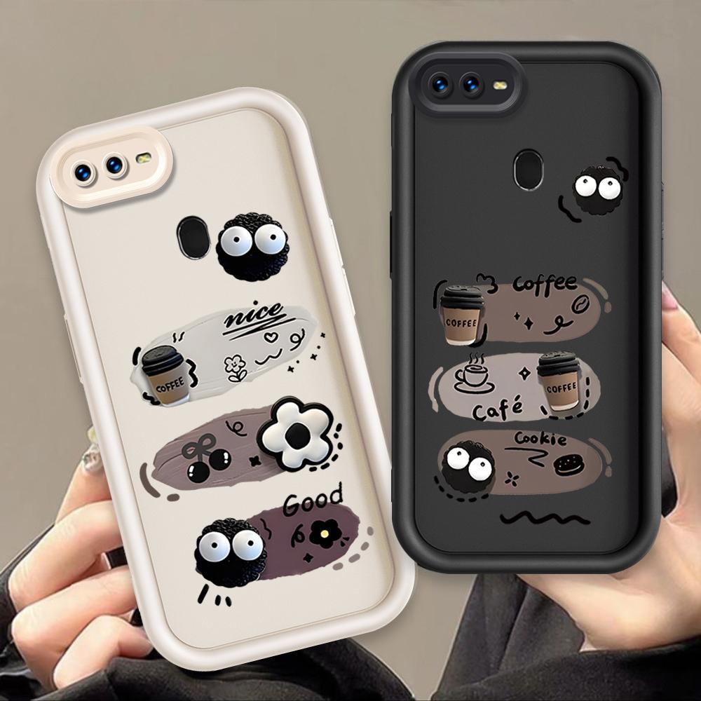 Ốp Lưng Cho OPPO A5S A7 A12 A11K Hoạt Hình Silicon Bé Gái Mềm Vỏ Điện Thoại TPU Đen Bóng Than Thiên Thần Mắt Chống Sốc Ốp Lưng