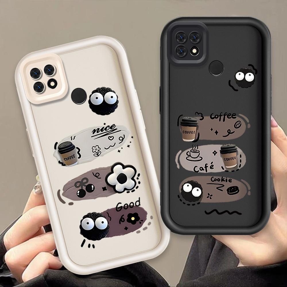 Ốp Lưng Cho OPPO A15 A15S A35 Hoạt Hình Silicon Phụ Kiện Vỏ Điện Thoại Mềm TPU Đen Bóng Than Thiên Thần Mắt Chống Sốc Mặt Sau