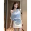 Thiết kế hai mảnh giả Hot Girl sọc quây mỏng hơn trông ngắn tay Slim-Fit Top