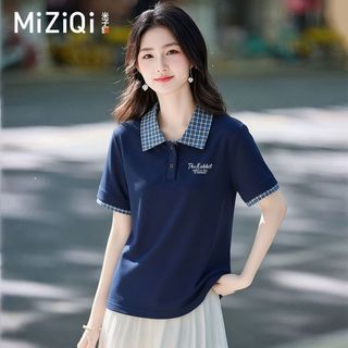 [MIZIQI] Áo thun ngắn tay hai mảnh cổ Polo giả dành cho nữ, Áo thun nữ dáng rộng thường ngày mùa hè