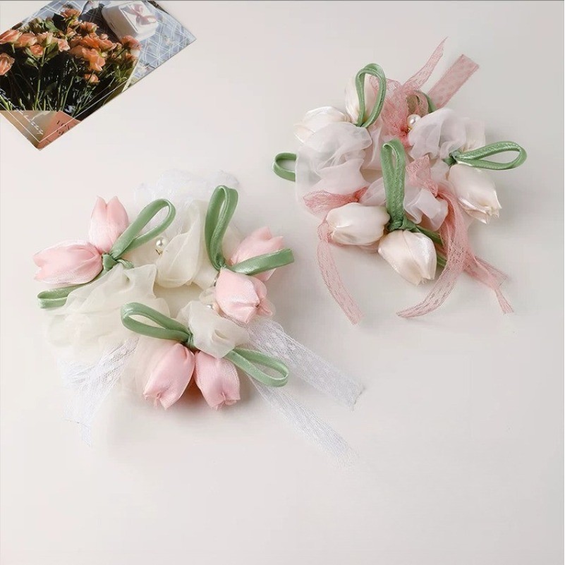 2026 Phong Cách Mới Đàn Hồi Cao Hoa Buộc Tóc Hàn Quốc Tulip Gạc Tóc