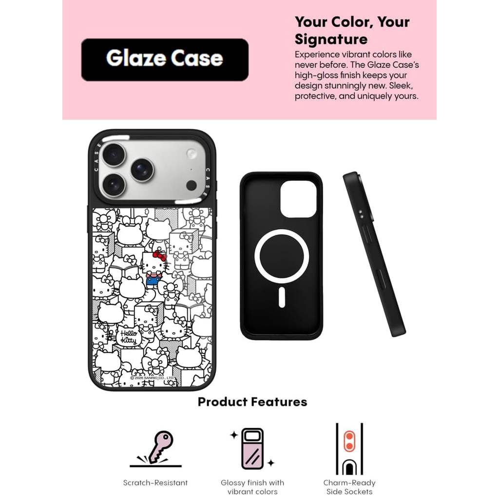CASECASE X Hello Kitty Factory Case Chống Trầy Xước Từ Hút Kính Cho IPhone 17 Air 16 15 14 Pro Max Plus Ốp Lưng Cứng Có Hộp Khắc Logo
