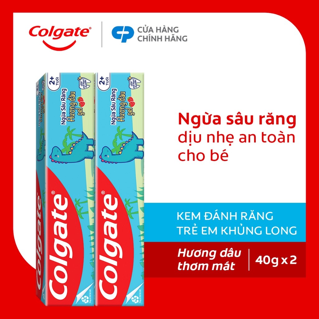 [HB Gift] Bộ 2 kem đánh răng Colgate cho bé khủng long hương dâu 40g