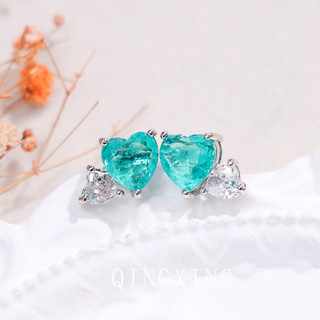 Châu Âu Mỹ ins Phong Cách Mới Tình Yêu Đỏ Corundum Zircon Tình Yêu Trái Tim Bông Tai Nữ