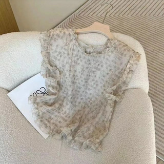 Kích Thước Lớn Có Thể Mặc Hoa Retro Màu Sắc Tương Phản Đơn Giản Hàng Ngày Phong Cách Pháp Nấm Cạnh Áo Sơ Mi Khâu Nhỏ Bay Tay In Hình Top Nữ Mùa Hè Mỏng Phong Cách Hơi Trong Suốt Độc Đáo Đẹp Áo Vest Nhỏ