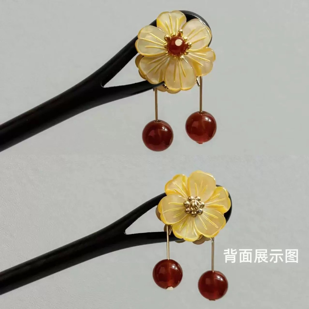 WHX Kẹp tóc vỏ bướm vàng cao cấp, hai mặt đen, gỗ đàn hương, phụ kiện tóc hàng ngày