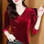 Áo Sơ Mi Nữ Tay Dài Màu Đỏ Chắc Chắn Nữ Cổ Sườn Xám Cổ Chữ V Áo Sơ Mi