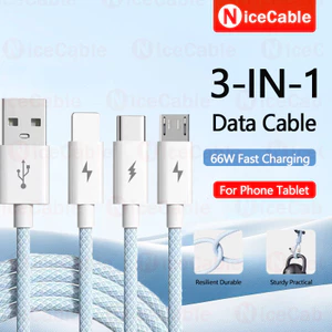 Cáp dữ liệu sạc nhanh an toàn 66W Type-C Cáp dữ liệu sạc dệt đầy màu sắc 3 trong 1 480Mbps Cáp dữ liệu sạc cho điện thoại Máy tính bảng Power Bank