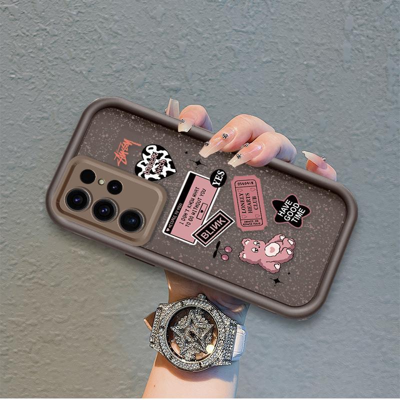 Ốp Lưng Cho Samsung S22 S23 S24 S25 S26 Ultra Hoạt Hình Silicone Bé Gái Mềm Vỏ Điện Thoại TPU Gấu Tình Yêu Xu Hướng Mắt Thiên Thần Chống Sốc Ốp Lưng