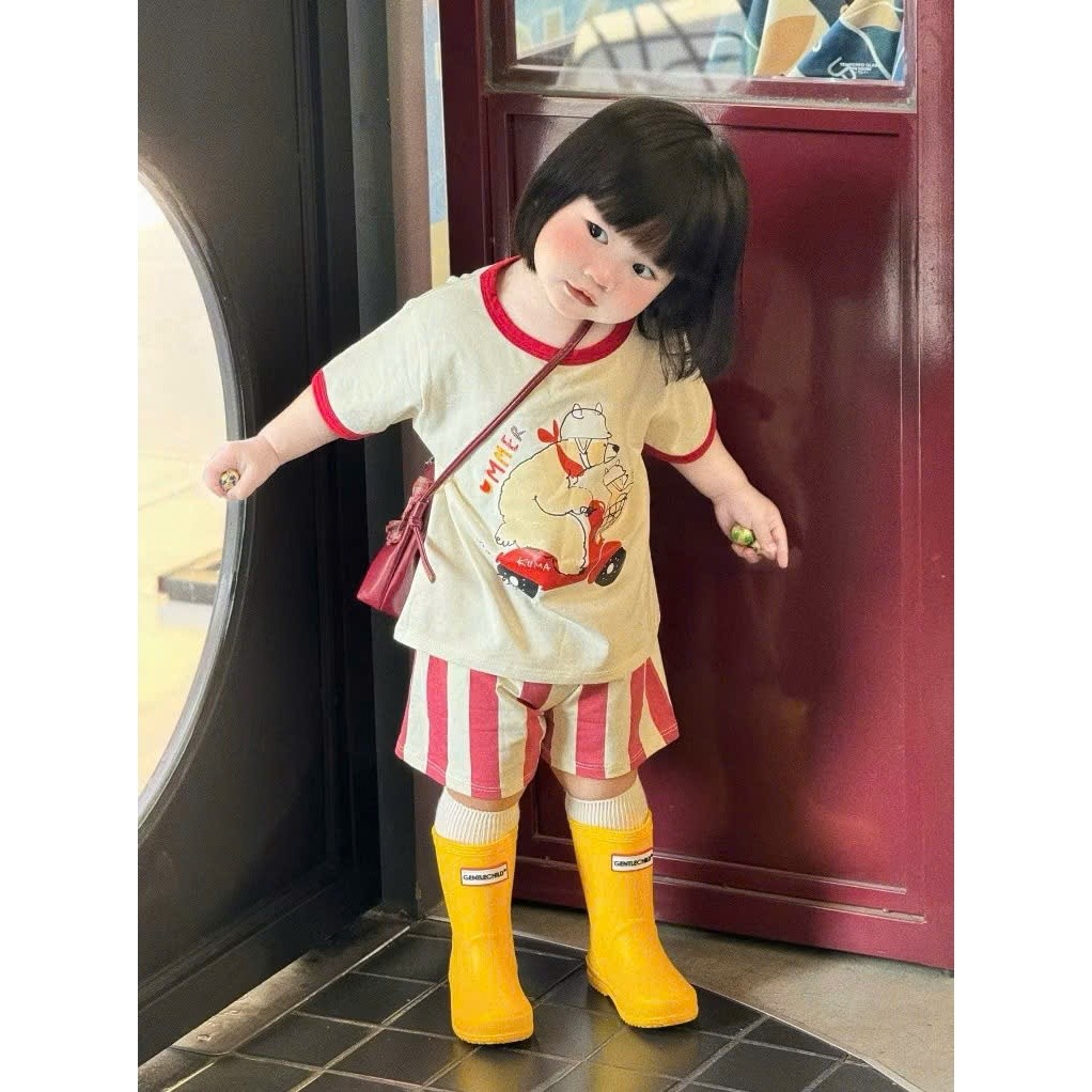 Sét Bé Gái HỌA TIẾT GẤU BÃI BIỂN QC69 K.Kid Bộ Mùa Hè Chất Cotton Mềm Mát Size 8-20kg M88