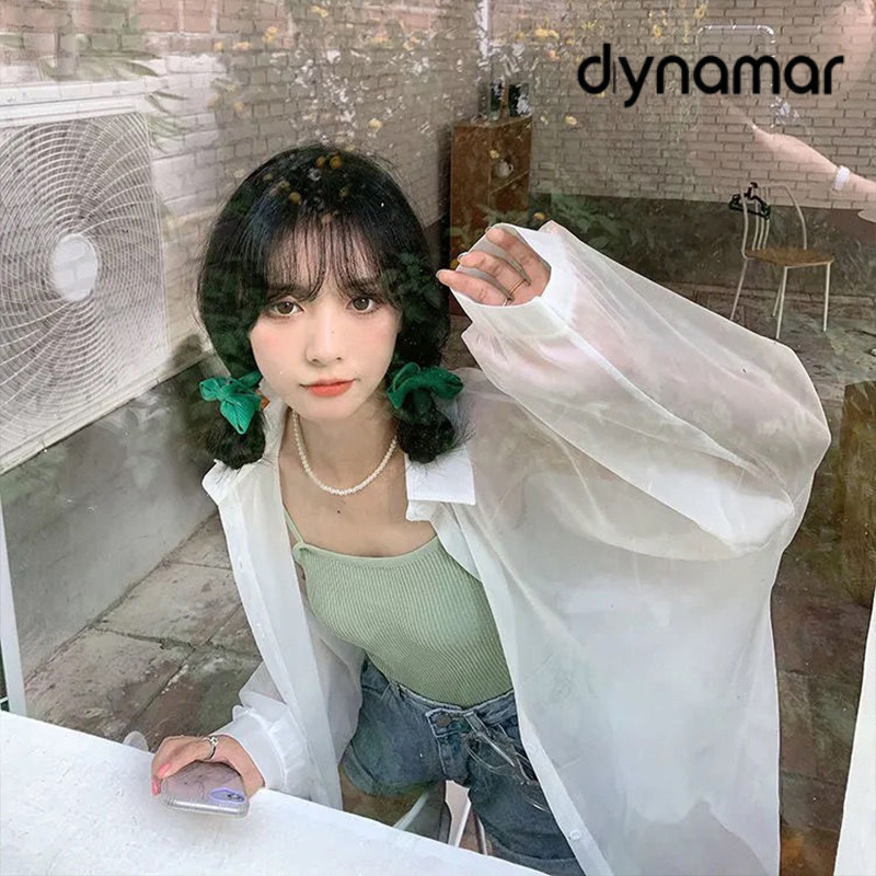 【dynamar】Sẵn-Áo khoác sơ mi voan chống nắng dành cho nữ, mỏng nhẹ, cao cấp, tay dài, thích hợp cho mùa hè.