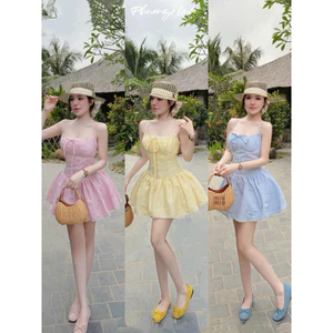 ĐẦM KẺ THÊU NƠ 2 DÂY VIỀN REN XOÈ BYJOLIE
