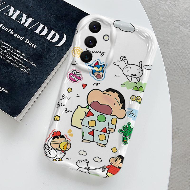 Ốp Lưng Cho Samsung Galaxy A04S A05S A13 A14 A15 A16 A17 A25 A35 A55 A56 4G 5G Phim Hoạt Hình Kem Crayon Shin-chan Cặp Đôi Mềm TPU 3D Sóng Silicon Vỏ Điện Thoại