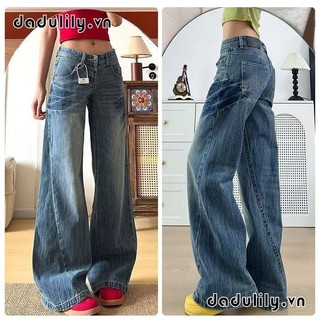 DADUlily | Phong Cách Hàn Quốc Retro, Quần Jean Ống Rộng Cạp Thấp Đã Giặt, Quần Dài, Ống Đứng Mỏng