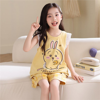 Bộ đồ ngủ bé gái – Áo ba lỗ + quần short cotton, in hình thỏ dễ thương, mặc nhà thoáng mát