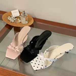 TT Mũi Vuông Nơ Chấm Bi Lật Dép Tính Khí Mùa Hè Dép Slipp