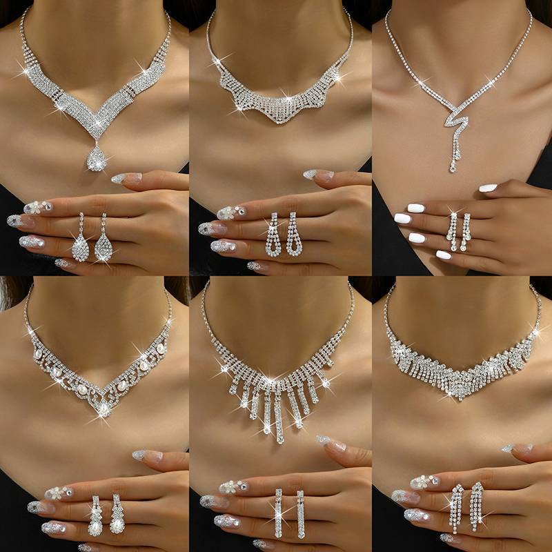 MAKY Bộ Trang Sức Kim Cương Giả Thời Trang - Bông Tai & Dây Chuyền Cho Cô Dâu, Quà Tặng Perfect