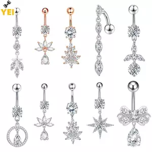 Nhẫn buộc bụng zircon pha lê thời trang, thép không gỉ, trang sức gợi cảm