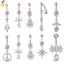 Nhẫn buộc bụng zircon pha lê thời trang, thép không gỉ, trang sức gợi cảm