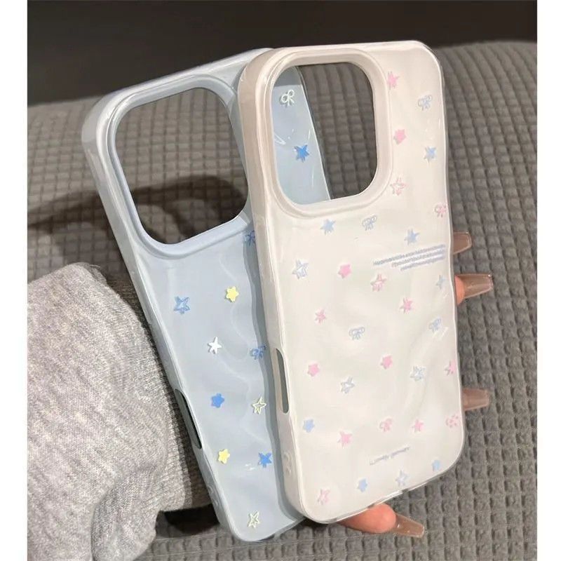 Vỏ iPhone màu hồng xanh họa sao vân đá thiên thạch nếp gấp phù hợp dòng 17 đến 11 Pro
