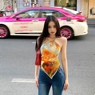 HWETR Top băng quấn nữ bohemian với hạt đá và họa tiết tay không, phù hợp đi biển và ngày lễ
