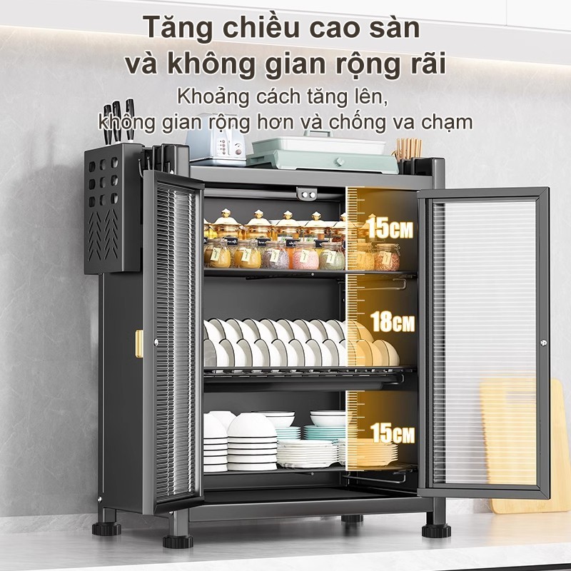 Kệ tủ đa năng thép carbon chống bụi Tủ bếp chén có nắp đậy Kệ để đồ