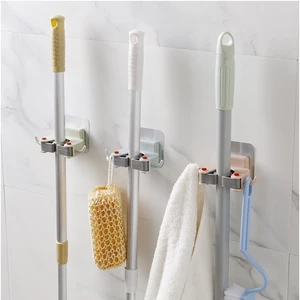 Kẹp Giữ Cây Lau Nhà Kèm 2 Móc Phụ Treo Đồ - Móc Treo Chổi, Treo Ô, Đồ Dùng