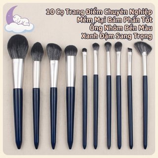 Bộ 10 Cọ Trang Điểm Mềm Dày Đặc Ống Nhôm Bền Mắt Xanh Bộ Pha Trộn Mặt