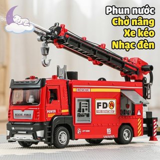 Xe Cứu Hỏa Đồ Chơi Xịt Nước Ánh Sáng Âm Thanh Kéo Lại Hợp Kim Cứu Hộ Thang Trẻ Em Quà Tặng