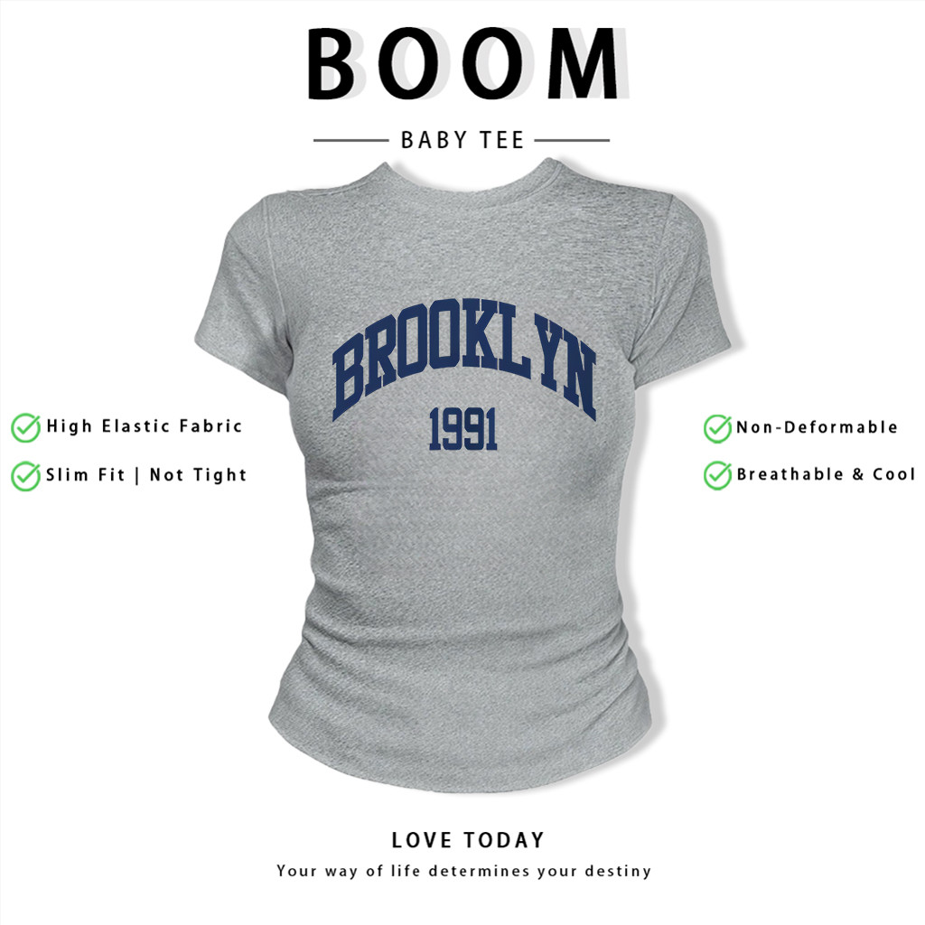 BOOM Áo Baby Tee Nữ Cotton Ôm Body-Áo Thun Ngắn Tay Y2K In Hình PhongCách Mùa Hè, Cổ Tròn Hàng Đầucách hàn quốc phongK11