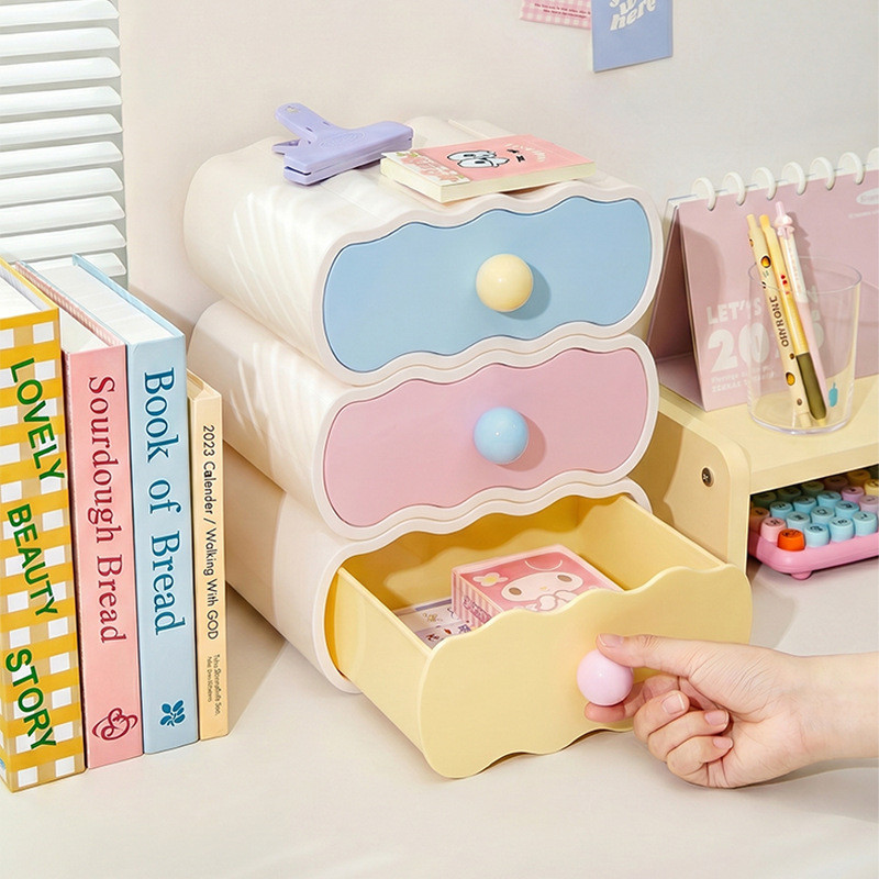 kệ đựng đồ để bàn ngăn kéo đa năng hộp lưu trữ văn phòng phẩm trang trí bàn học kệ mỹ phẩm chống bụi màu pastel tiện lợi