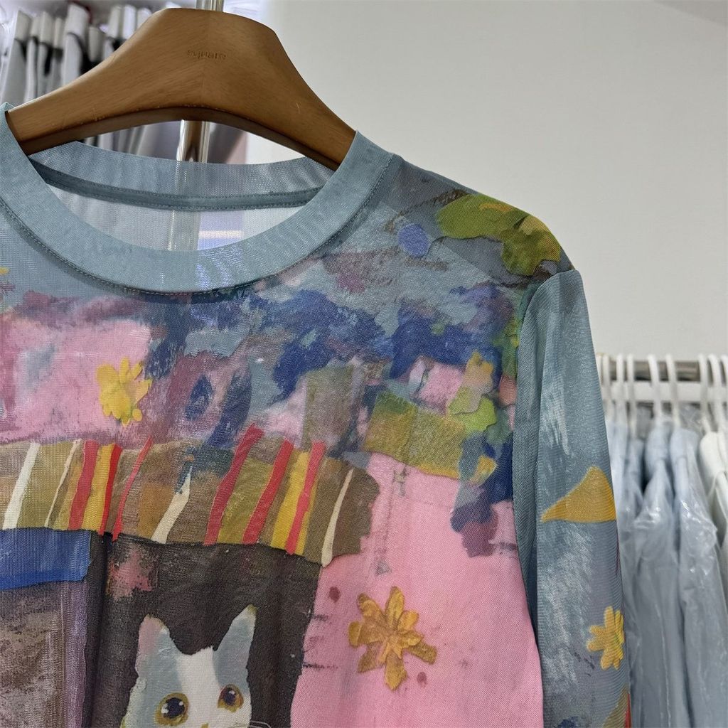Milyfashion Lưới Hoạt Hình Cổ Tròn Dài Tay Phù Hợp Mùa Hè