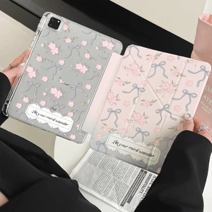 Vỏ Da Trong Suốt Nơ Màu Xám Cho Mini6 Mini7 A17Pro IPad 5 6 7 8 9 10 11 A16 12 A19 Air 2 3 4 5 6 7 Air 11 M2 M3 M4 2026 Pro10.5 Pro11 M4 M5 Pro13 2024 2025