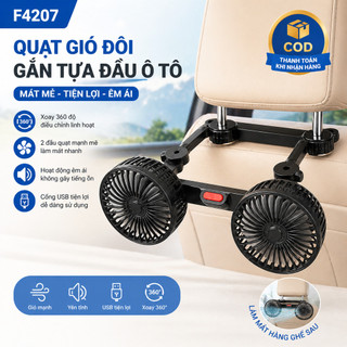 Quạt USB 2 đầu ô Tô, 3 Tốc độ Xoay 360°, Dùng Ghế Sau & Gia đình