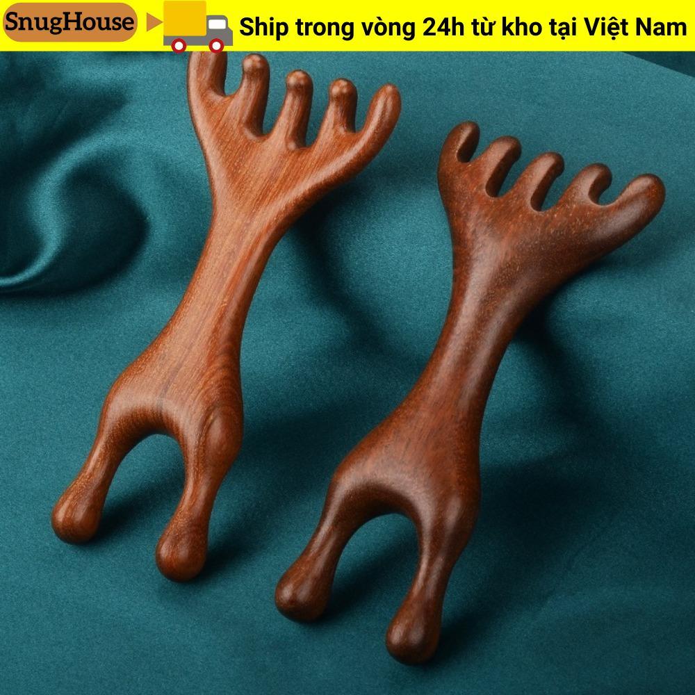 SNUGHOUSE 1 Cái / 2 Chiếc Lược Massage Kinh Tuyến Toàn Thân, Gạc Hươu Răng Rộng Gỗ Trị Liệu Massage, Giúp Lưu Thông Máu Gỗ Đàn Hương Hai Đầu Chăm Sóc Sức Khỏe