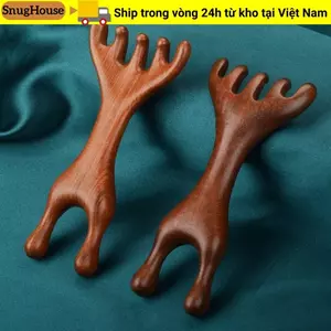 SNUGHOUSE 1 Cái / 2 Chiếc Lược Massage Kinh Tuyến Toàn Thân, Gạc Hươu Răng Rộng Gỗ Trị Liệu Massage, Giúp Lưu Thông Máu Gỗ Đàn Hương Hai Đầu Chăm Sóc Sức Khỏe