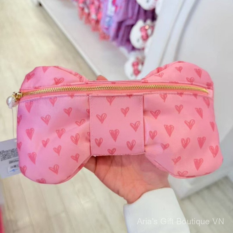 [Aria] Phong cách mới Nhật Bản HeIIoKitty Túi đựng nơ màu hồng dễ thương Đồ dùng học sinh Hộp đựng bút chì