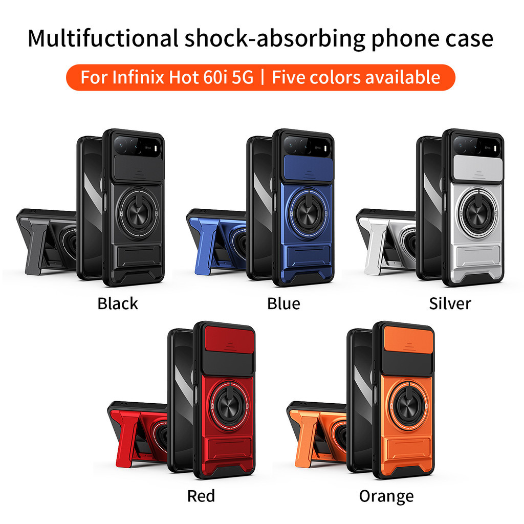 Ốp Điện Thoại Đa Năng Sang Trọng Thích Hợp Cho Infinix Hot 60i 5G 40 50 Pro Plus 70 4G Dây 360°Giá đỡ vòng có vỏ máy ảnh Vỏ bảo vệ toàn diện chống sốc