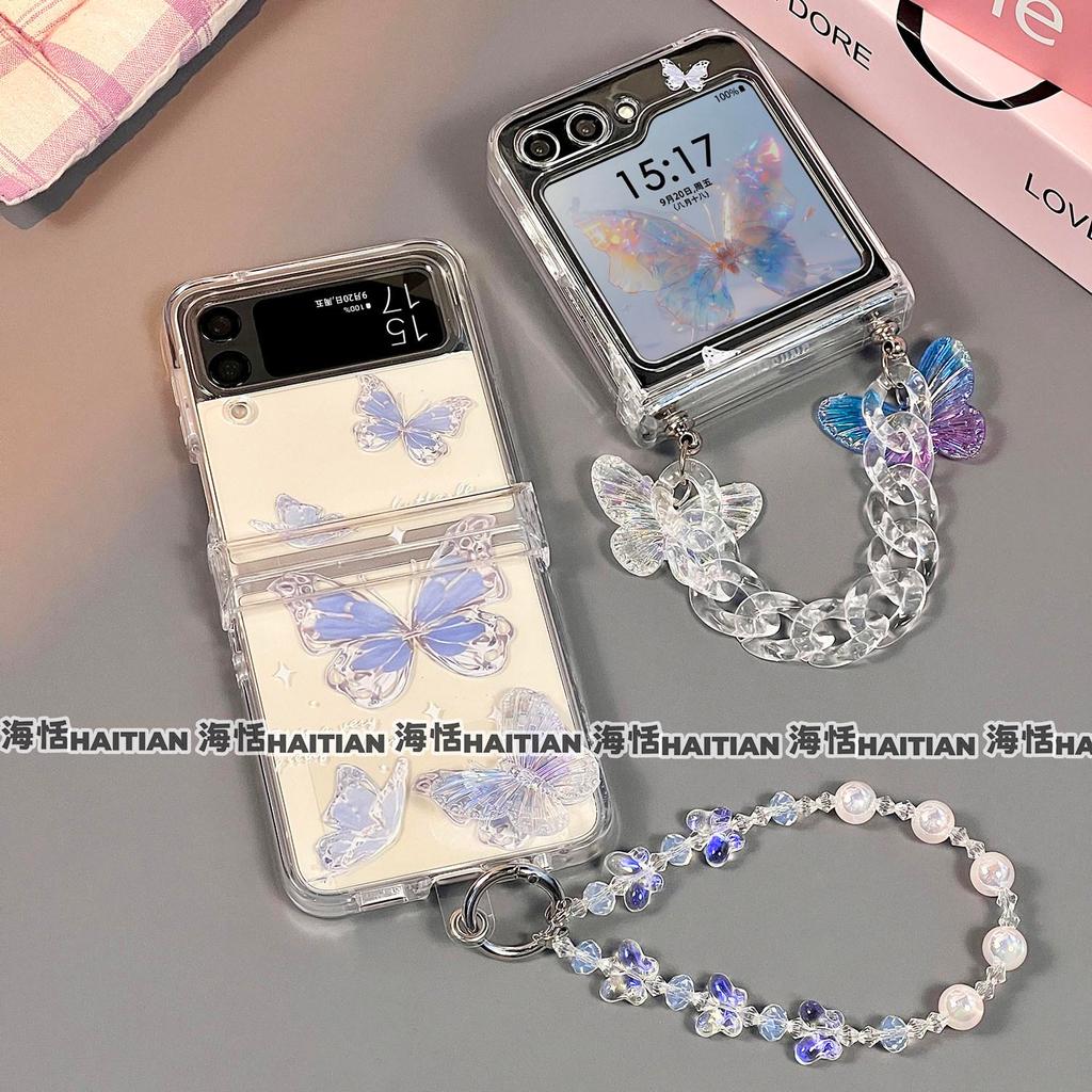 Tương thích với Ốp điện thoại hình bướm 3D Samsung Galaxy ZFlip7 ZFlip6 Vỏ cứng có thể gập lại có dây buộc cho Z Flip 7 / 6 / 5 / 4 / 3 / 5G Vỏ bảo vệ