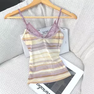 Milyfashion Ren Khâu Sọc Sling Pure Desire Gợi Cảm Slim-fit Ôm Hơn Nhìn Ngắn Top Phong Cách Mới 2A4E