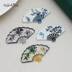 AqToCna 10 Chiếc Phong Cách Trung Hoa Vintage Tre In Quạt Quyến Rũ Cho Bông Tai Móc Khóa DIY Mặt Dây Chuyền Trang Sức Làm Chất Liệu Phụ Kiện AqToCna
