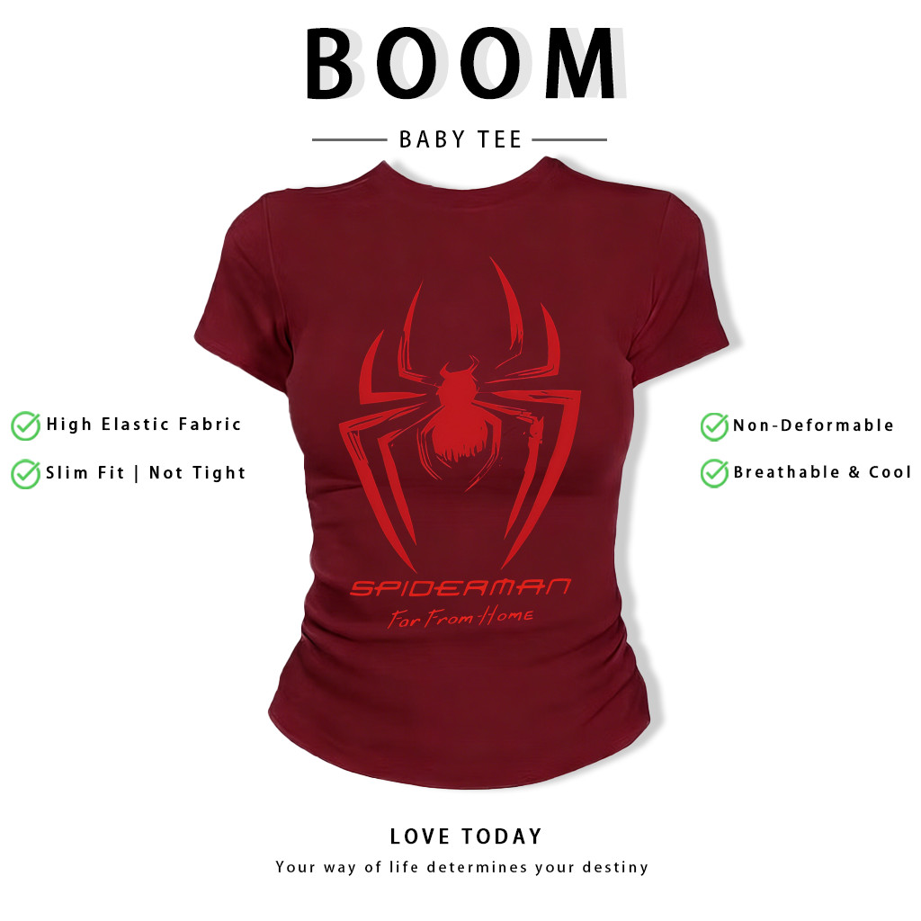 BOOM Áo Baby Tee Nữ Cotton Ôm Body-Áo Thun Ngắn Tay Y2K In Hình PhongCách Mùa Hè, Cổ Tròn Hàng Đầucách hàn quốc phongV79