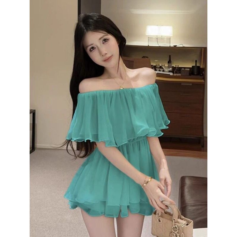 Pháp Siêu Cổ Tích Xù Cổ Phẳng Dây Áo Sơ Mi Voan Nữ Mùa Hè Tinh Khiết Desire Phong Cách Gợi Cảm Nẹp Giữa Chiều Dài Hàng Đầu