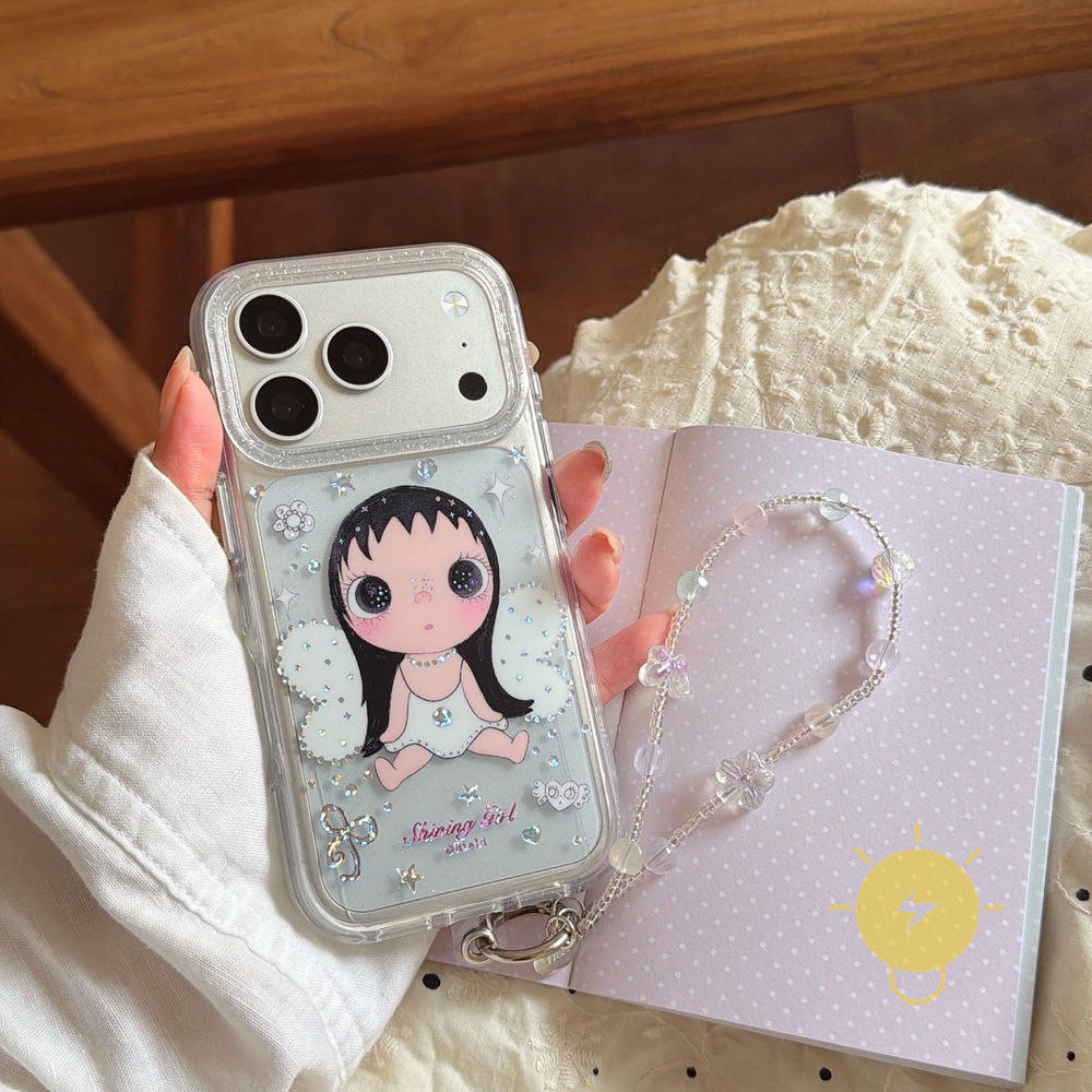 Phone Case For iPhone 17 Pro Max 16 15 14 13 TPU Transparent Chain Wings Angel Air Bag Gilding Aesthetic Korean Cute