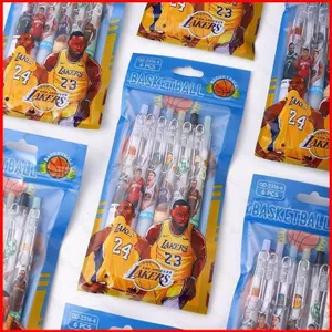 HT2 6 Cái / bộ Los Angeles Lakers NBA Bóng Rổ Hoạt Hình Bút gel Click Bóng Bút Văn Phòng Phẩm Cho Học Sinh TH2