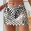 CATMALLER88 Váy Mini, Váy Dây Xích Kim Loại Đính Kim Loại Dây Xích Eo, Đĩa Đĩa Lễ Hội Gợi Cảm Rave Váy Dự Tiệc
