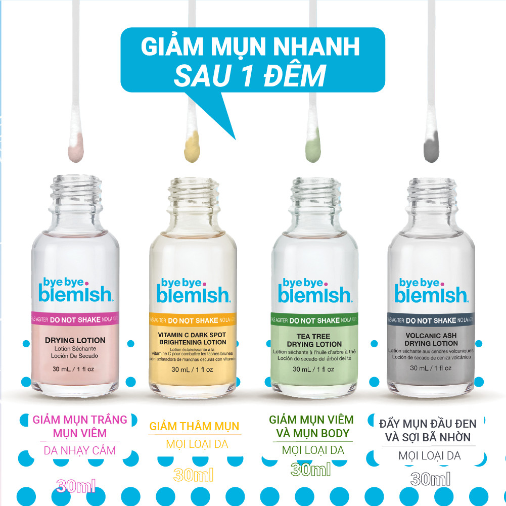 [SALE 7.7] Chấm Mụn 2 Lớp Giảm Mụn Nhanh Sau 1 Đêm Bye Bye Blemish Drying Lotion 30ml Cho Tất Cả Loại Mụn